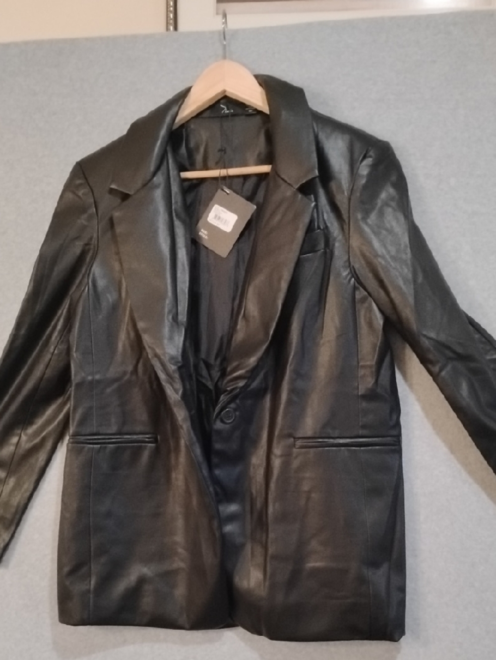 nOir Black Faux Leather Blazer Jacket